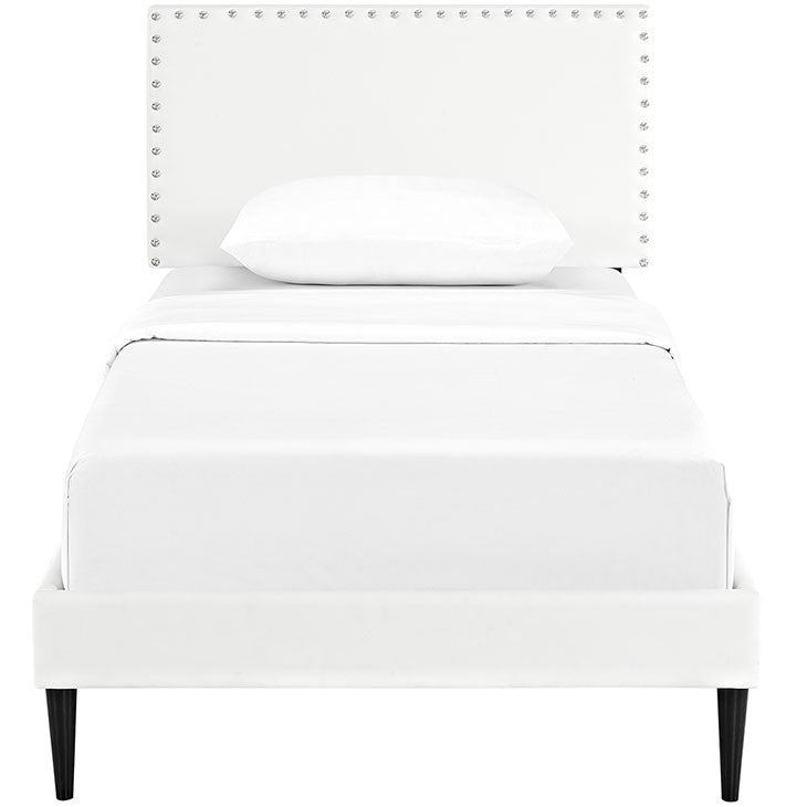 Lyka Twin Vinyl Platform Bed with Round Tapered Legs - living-essentials