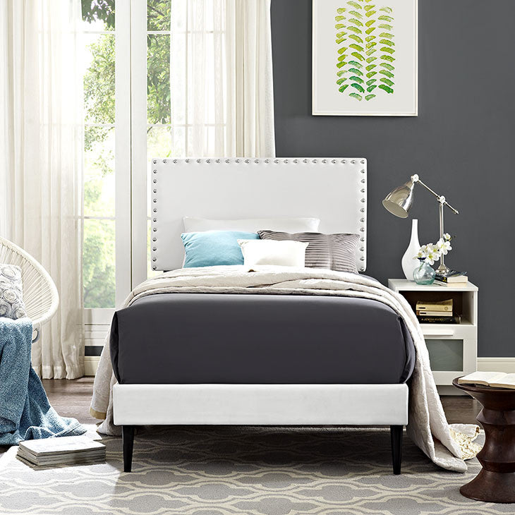 Lyka Twin Vinyl Platform Bed with Round Tapered Legs - living-essentials