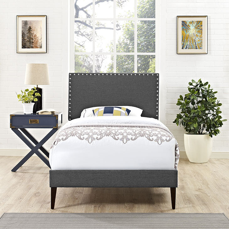 Lyka Twin Fabric Platform Bed with Squared Tapered Legs - living-essentials