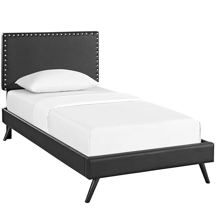 Lyka Twin Vinyl Platform Bed with Round Splayed Legs - living-essentials