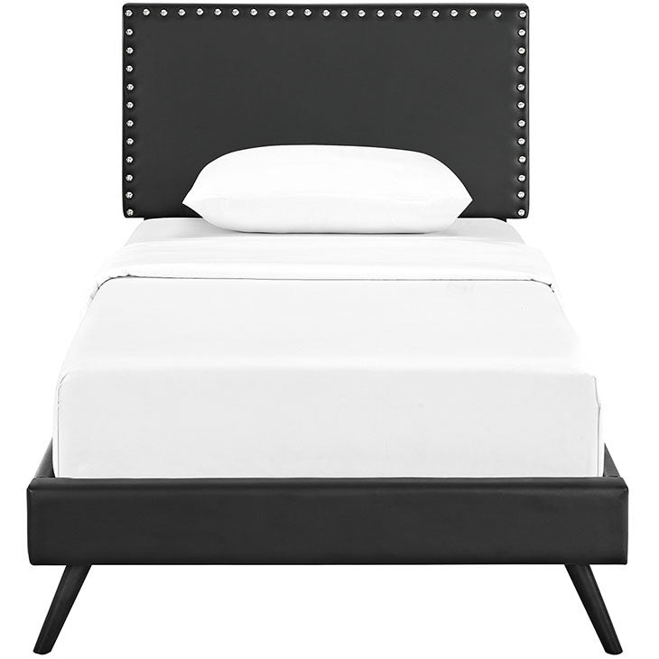 Lyka Twin Vinyl Platform Bed with Round Splayed Legs - living-essentials