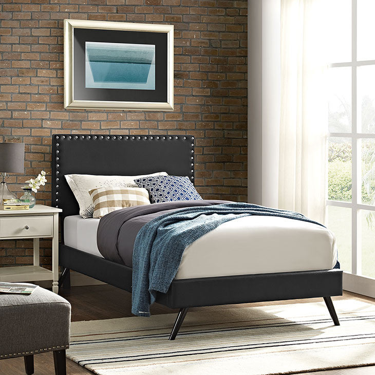 Lyka Twin Vinyl Platform Bed with Round Splayed Legs - living-essentials