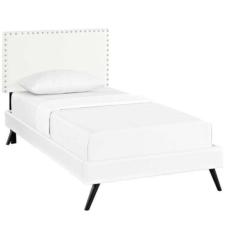 Lyka Twin Vinyl Platform Bed with Round Splayed Legs - living-essentials