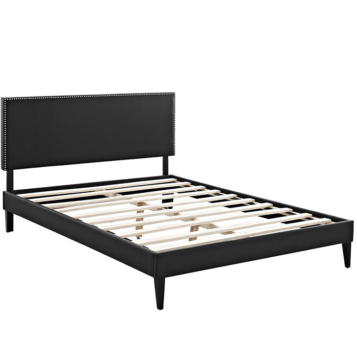 Lyka Queen Vinyl Platform Bed with Squared Tapered Legs - living-essentials