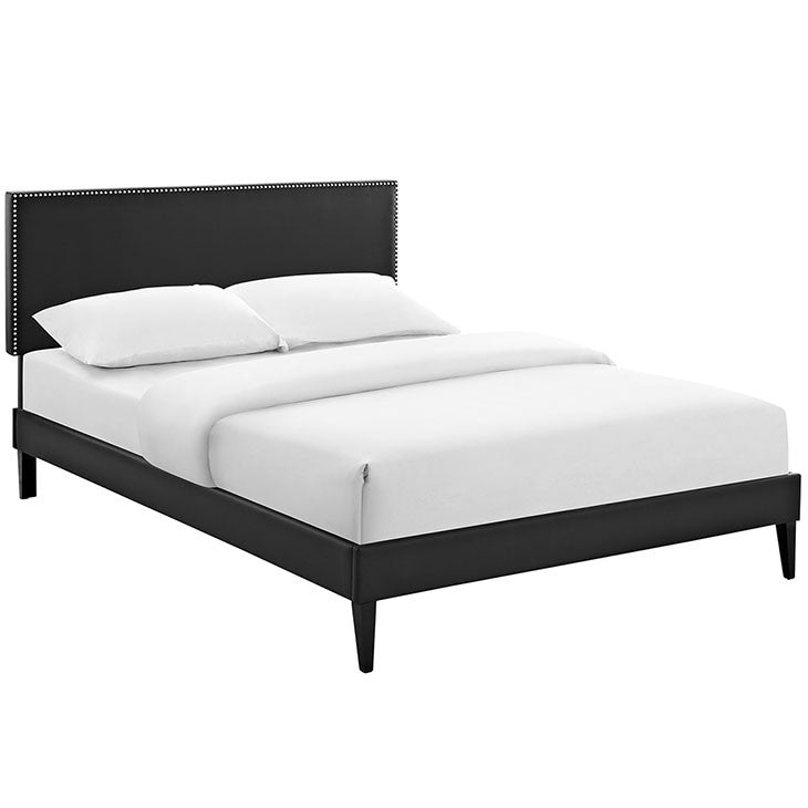 Lyka Queen Vinyl Platform Bed with Squared Tapered Legs - living-essentials