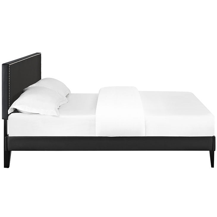 Lyka Queen Vinyl Platform Bed with Squared Tapered Legs - living-essentials