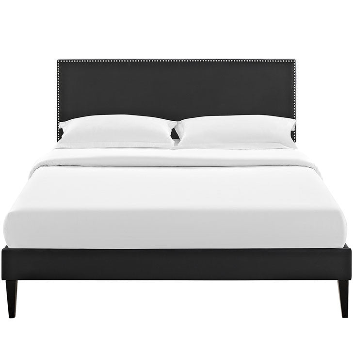 Lyka Queen Vinyl Platform Bed with Squared Tapered Legs - living-essentials