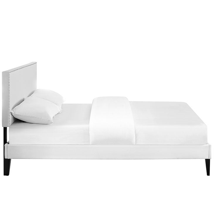 Lyka Queen Vinyl Platform Bed with Squared Tapered Legs - living-essentials