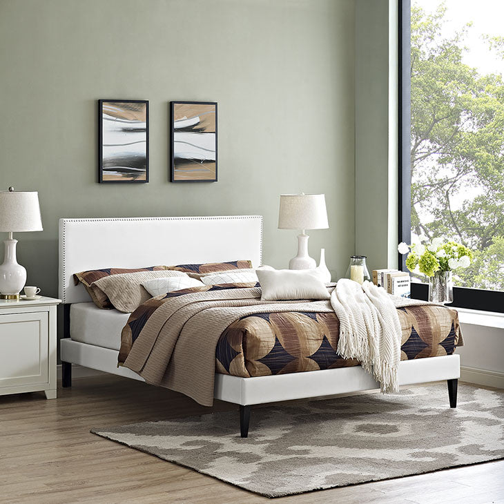 Lyka Queen Vinyl Platform Bed with Squared Tapered Legs - living-essentials