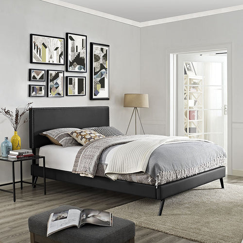 Lyka Full Vinyl Platform Bed with Round Splayed Legs - living-essentials