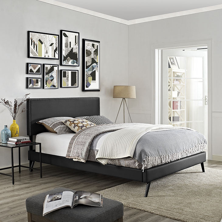 Lyka Full Vinyl Platform Bed with Round Splayed Legs - living-essentials