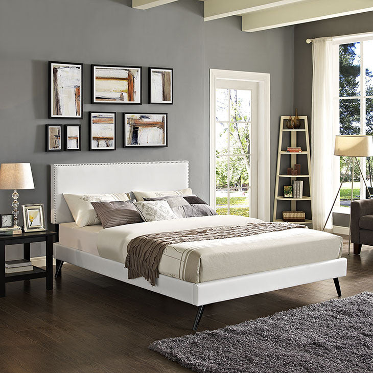 Lyka Full Vinyl Platform Bed with Round Splayed Legs - living-essentials