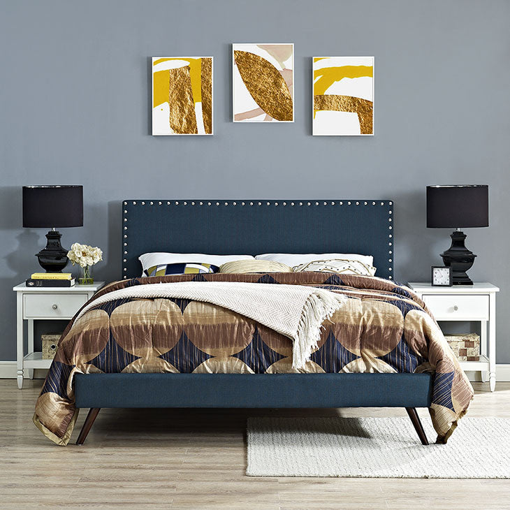 Lyka Full Fabric Platform Bed with Round Splayed Legs - living-essentials