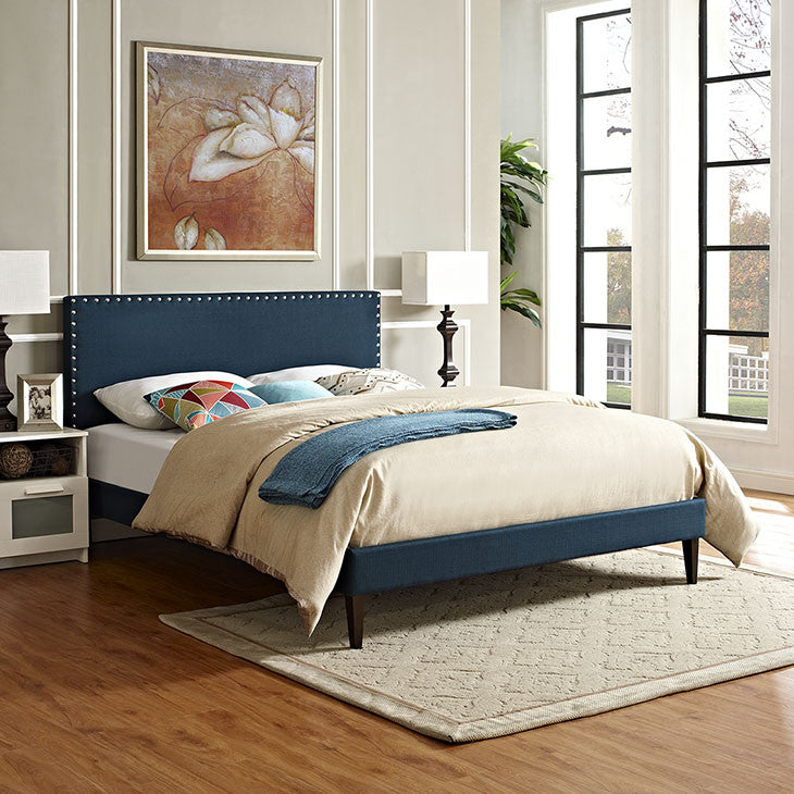 Lyka Full Fabric Platform Bed with Squared Tapered Legs - living-essentials