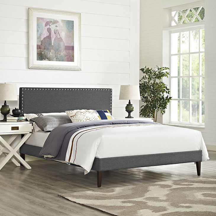 Lyka Full Fabric Platform Bed with Squared Tapered Legs - living-essentials