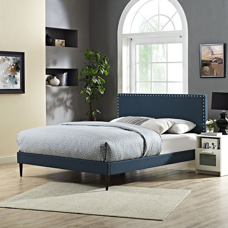 Leana Full Fabric Platform Bed with Round Tapered Legs - living-essentials