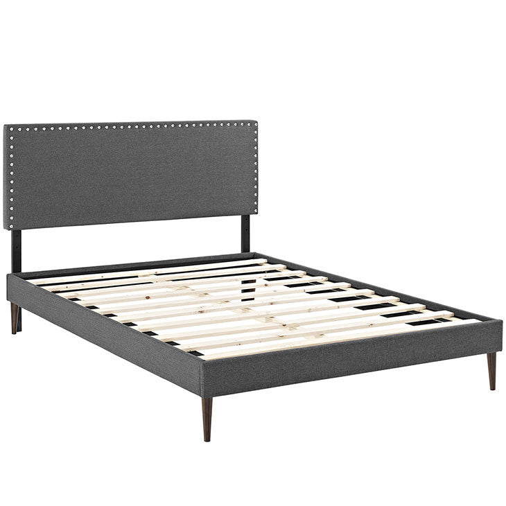 Leana Full Fabric Platform Bed with Round Tapered Legs - living-essentials