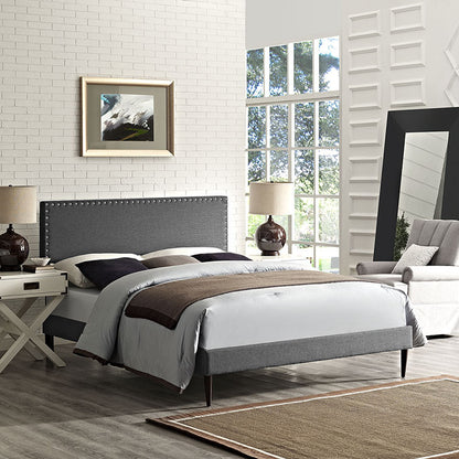 Leana Full Fabric Platform Bed with Round Tapered Legs - living-essentials