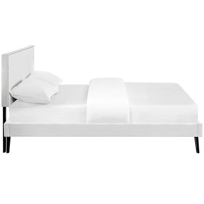Lyka Queen Vinyl Platform Bed with Round Splayed Legs - living-essentials