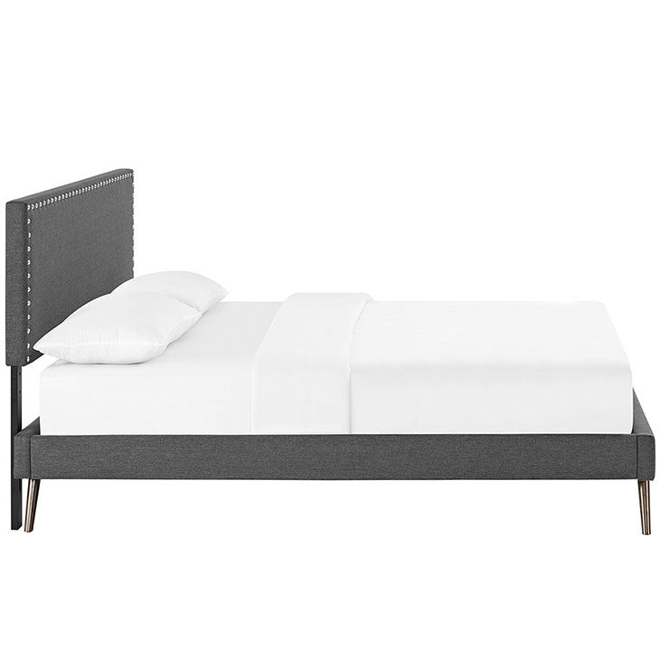 Lyka Queen Fabric Platform Bed with Round Splayed Legs - living-essentials