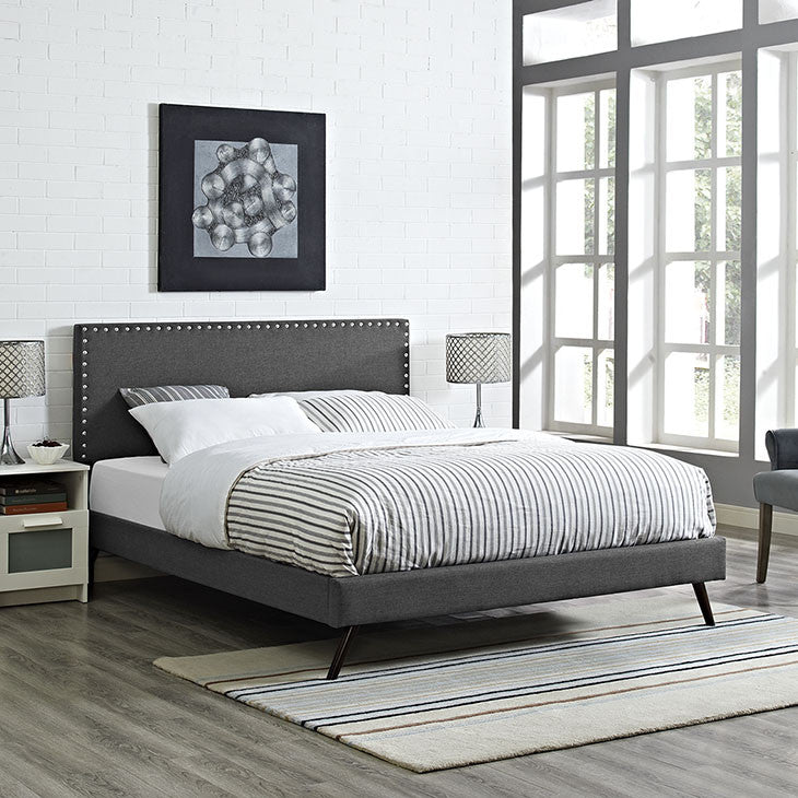 Lyka Queen Fabric Platform Bed with Round Splayed Legs - living-essentials