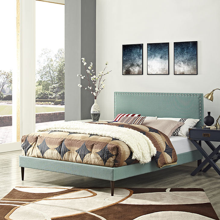 Lyka Queen Fabric Platform Bed with Round Tapered Legs - living-essentials