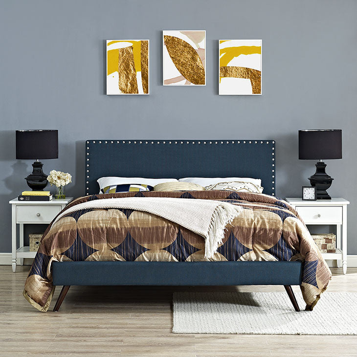 Lyka King Fabric Platform Bed with Round Splayed Legs - living-essentials