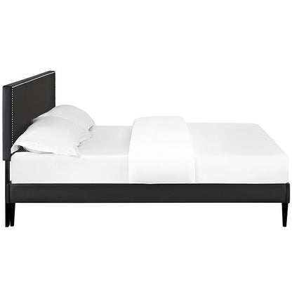 Lyka King Vinyl Platform Bed with Round Tapered Legs - living-essentials