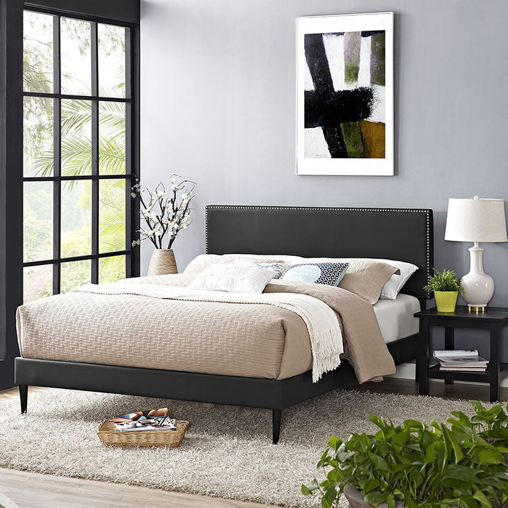 Lyka King Vinyl Platform Bed with Round Tapered Legs - living-essentials