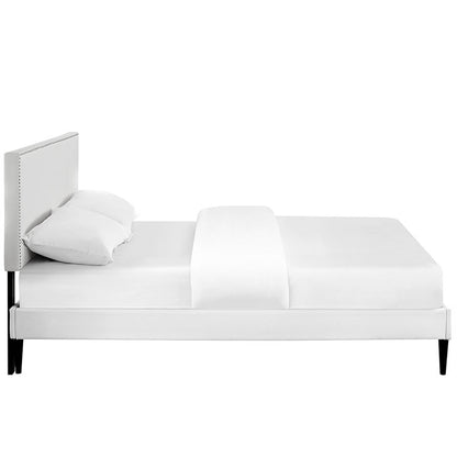 Lyka King Vinyl Platform Bed with Round Tapered Legs - living-essentials