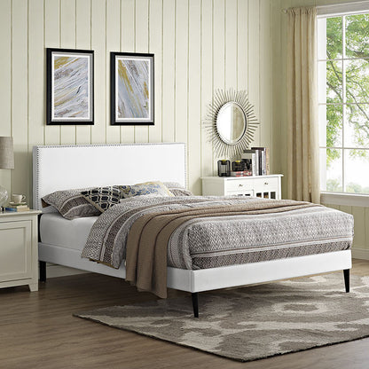 Lyka King Vinyl Platform Bed with Round Tapered Legs - living-essentials