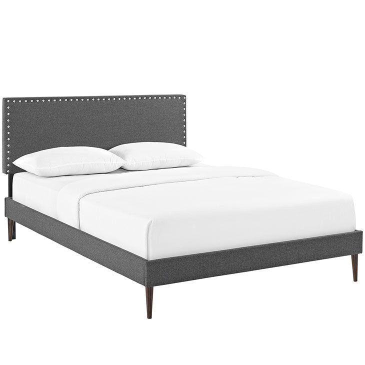 Lyka King Fabric Platform Bed with Round Tapered Legs - living-essentials
