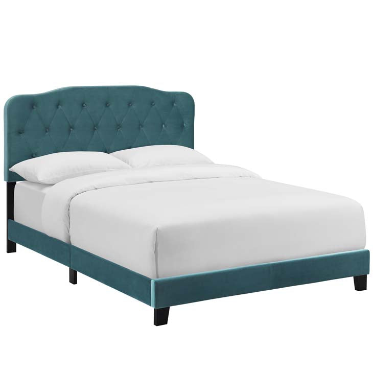 Alicia Queen Upholstered Velvet Bed - living-essentials
