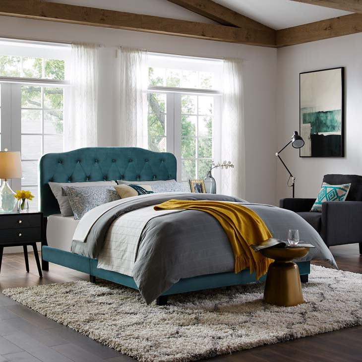 Alicia Queen Upholstered Velvet Bed - living-essentials