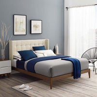 Amherst Queen Wingback Upholstered Polyester Fabric Platform Bed - living-essentials