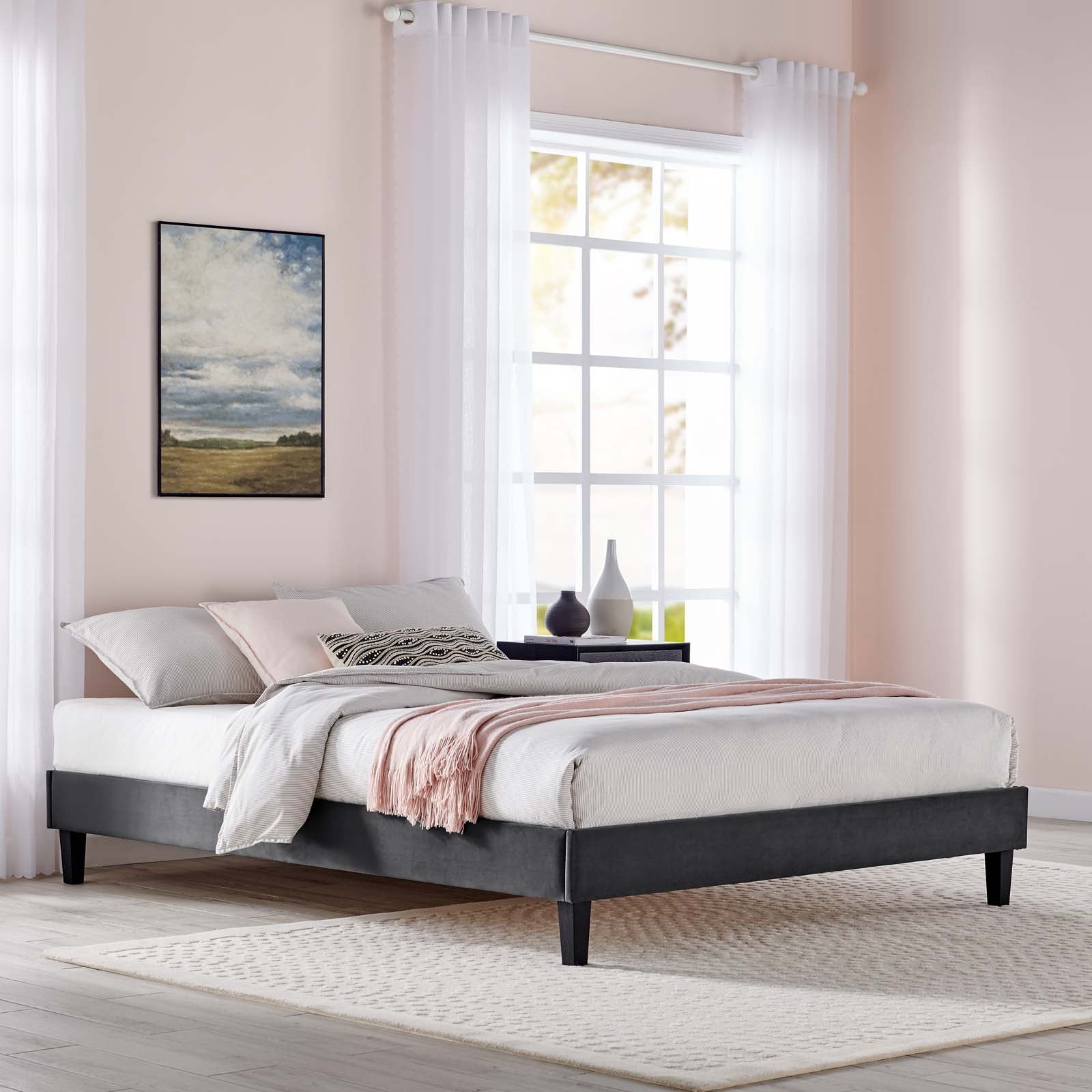 Emberlynn Performance Velvet King Platform Bed Frame