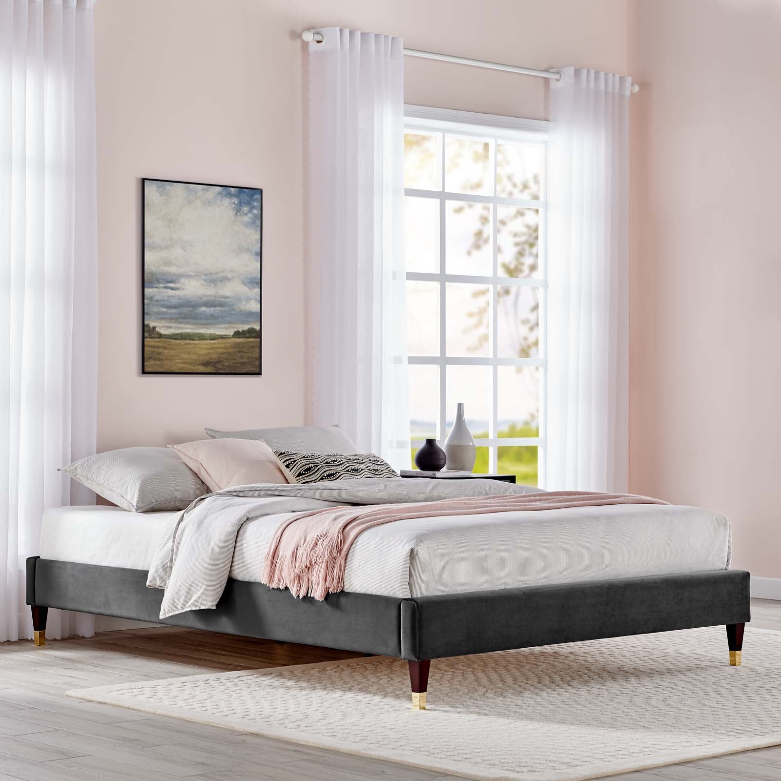 Harley Performance Velvet Full Platform Bed Frame