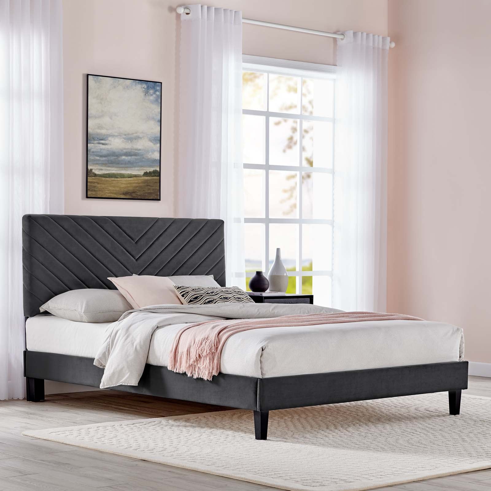 Roxxie Performance Velvet Twin Platform Bed