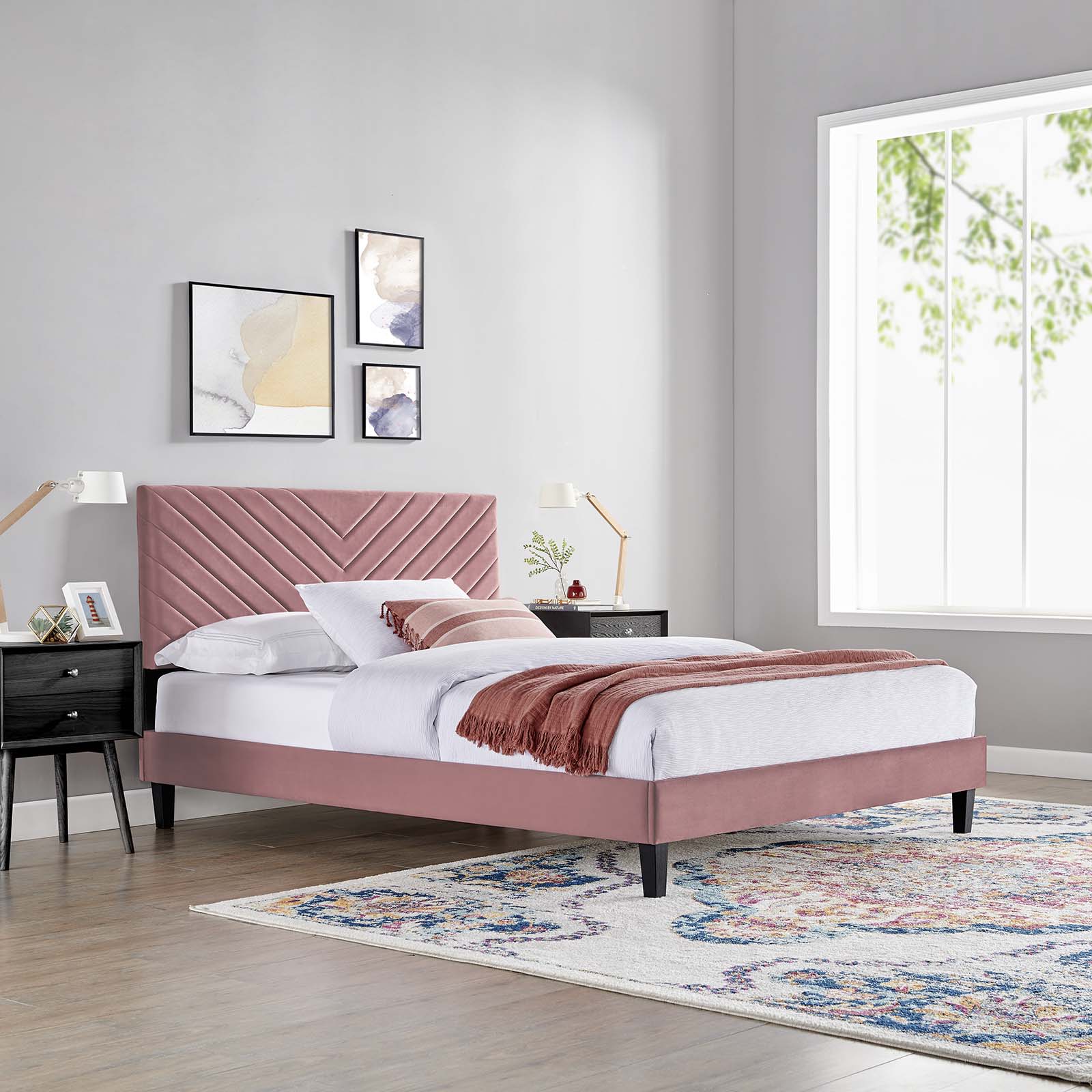 Roxxie Performance Velvet Twin Platform Bed