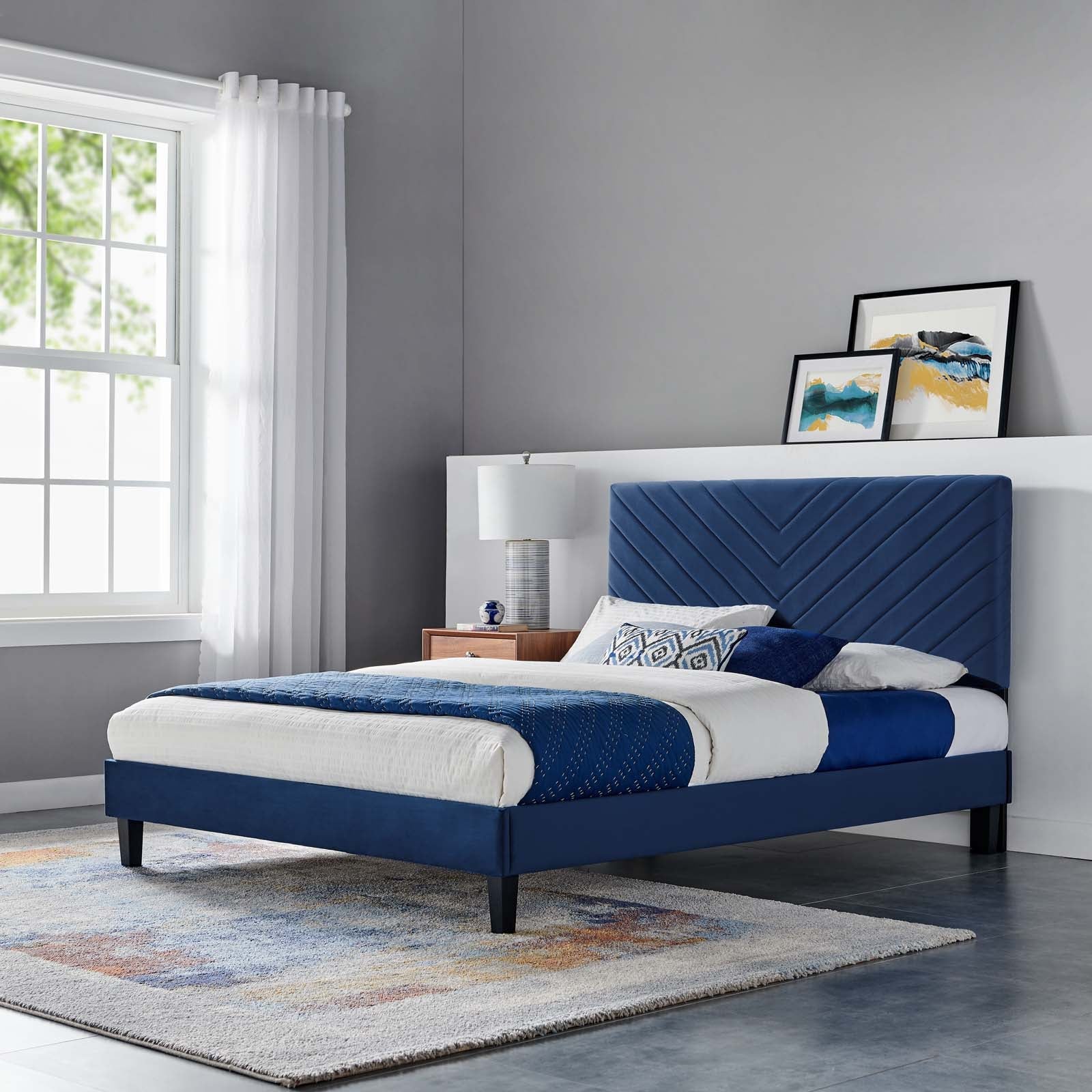 Roxxie Performance Velvet Twin Platform Bed