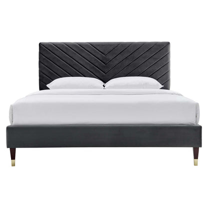 Roxane Queen Performance Velvet Platform Bed