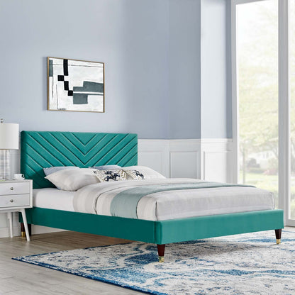 Roxane Queen Performance Velvet Platform Bed