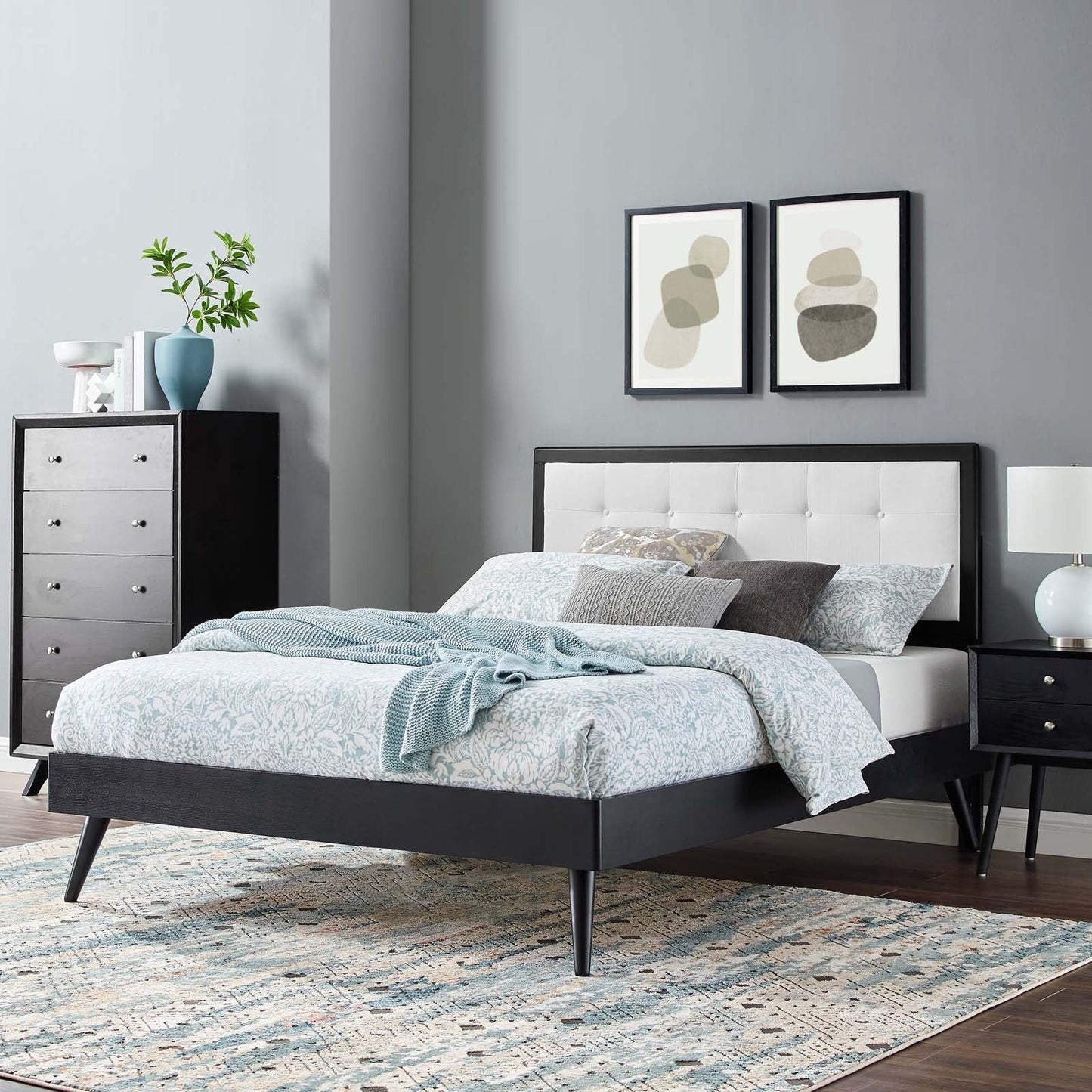 Agathe Wood Full Platform Bed With Splayed Legs