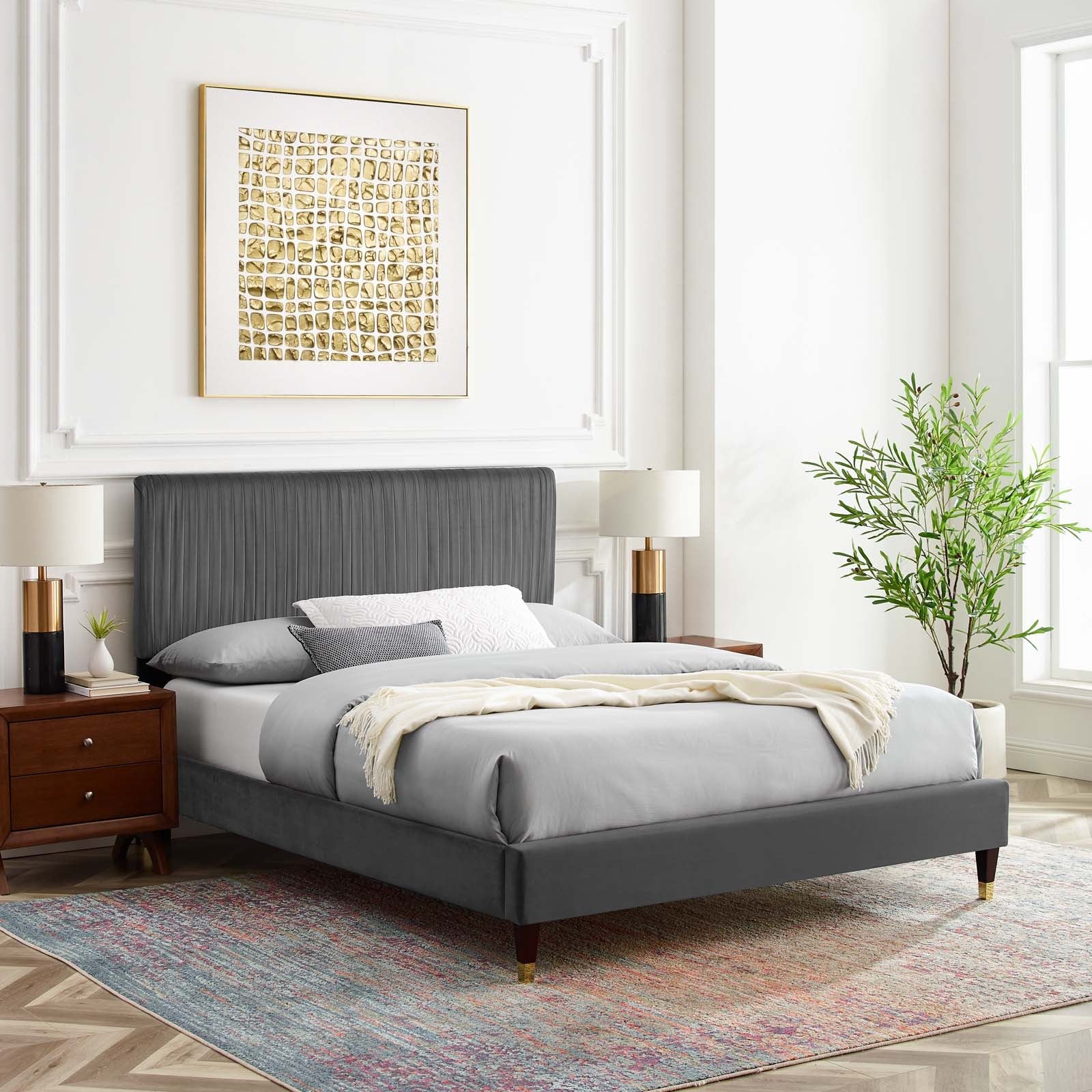 Porita Performance Velvet Queen Platform Bed