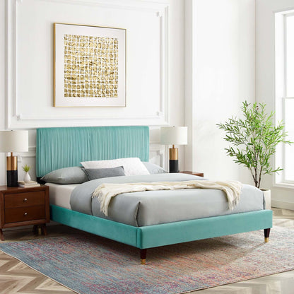 Porita Performance Velvet Queen Platform Bed