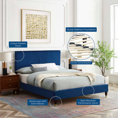 Porita Performance Velvet Queen Platform Bed