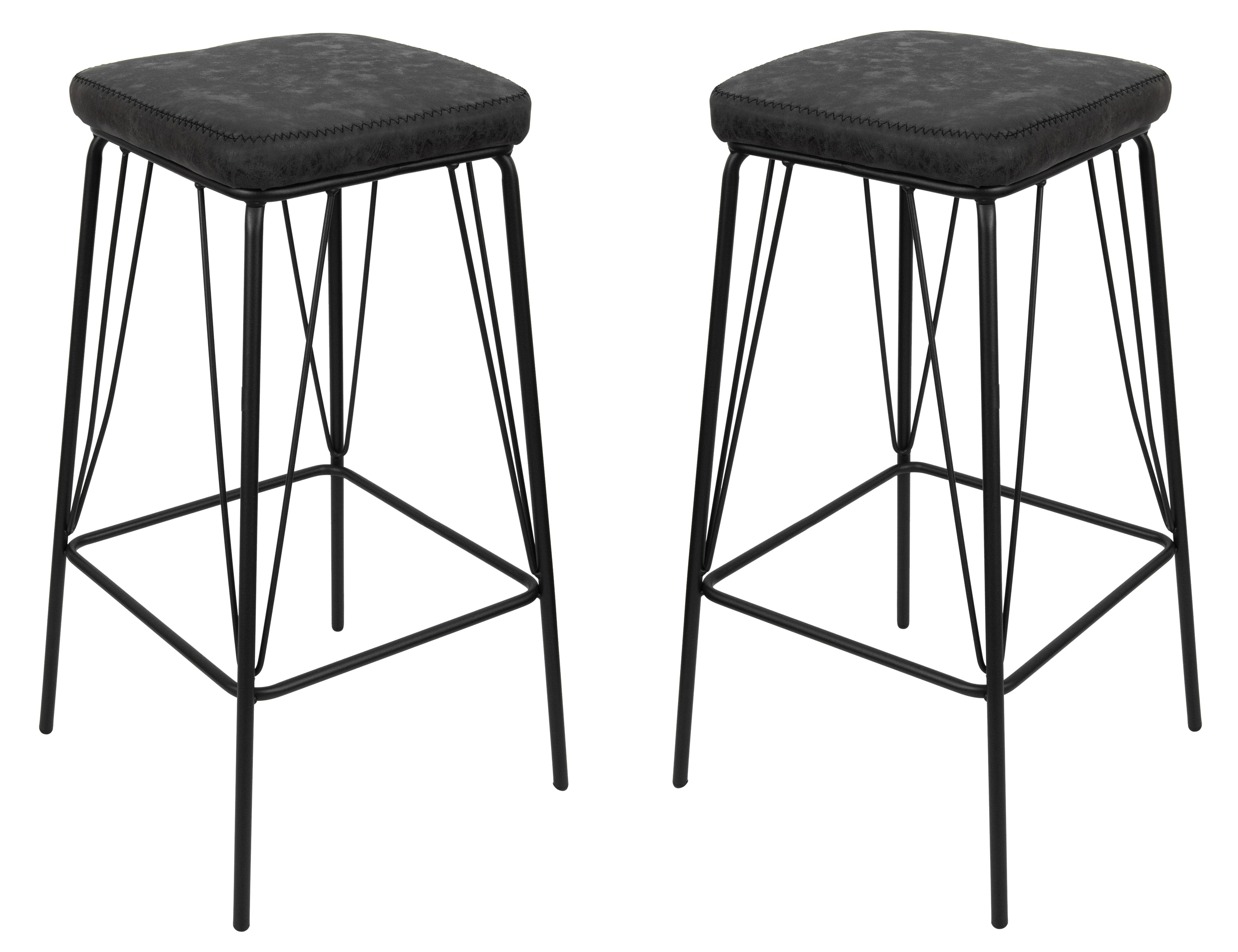 Millard Leather Bar Stool With Metal Frame Set of 2