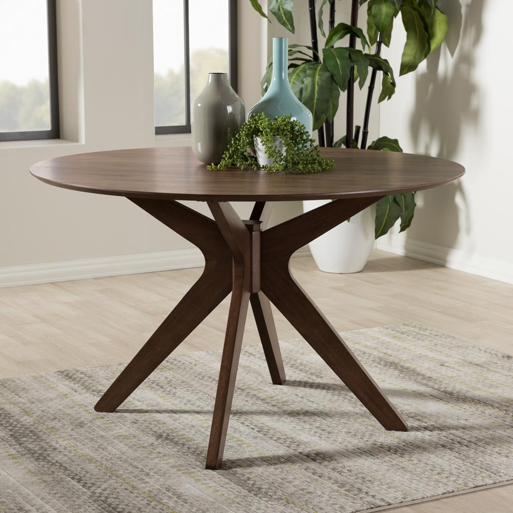 Snap Mid-Century Walnut Wood 47-Inch Round Dining Table - living-essentials