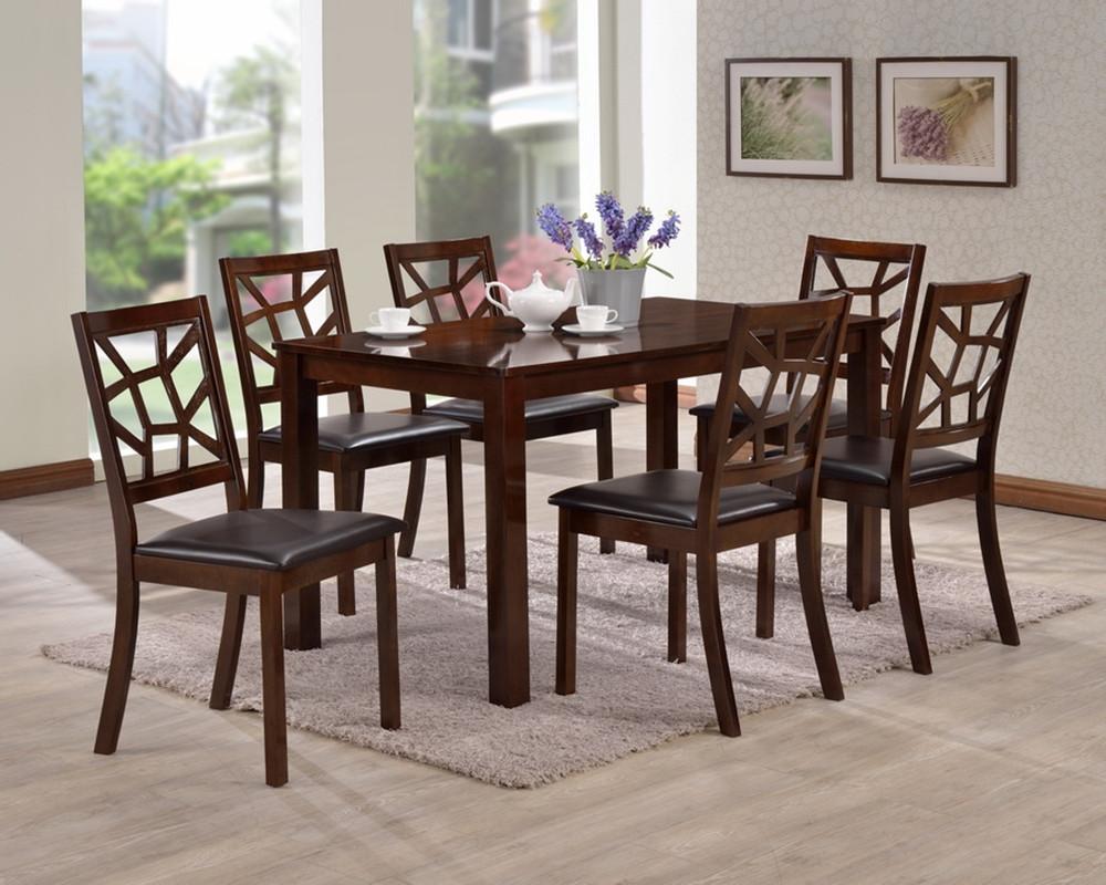 Oliwier Wood and Leather Contemporary 7-Piece Dining Table Set - living-essentials
