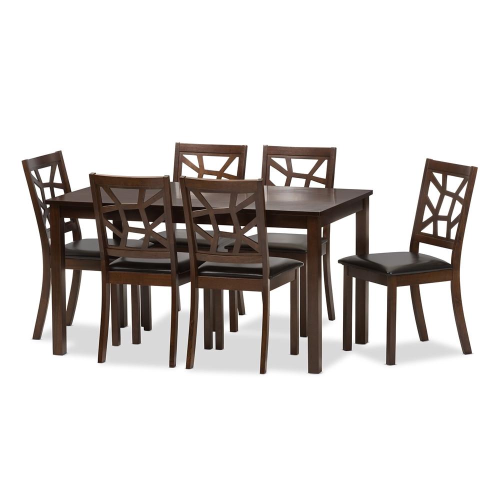 Oliwier Wood and Leather Contemporary 7-Piece Dining Table Set - living-essentials